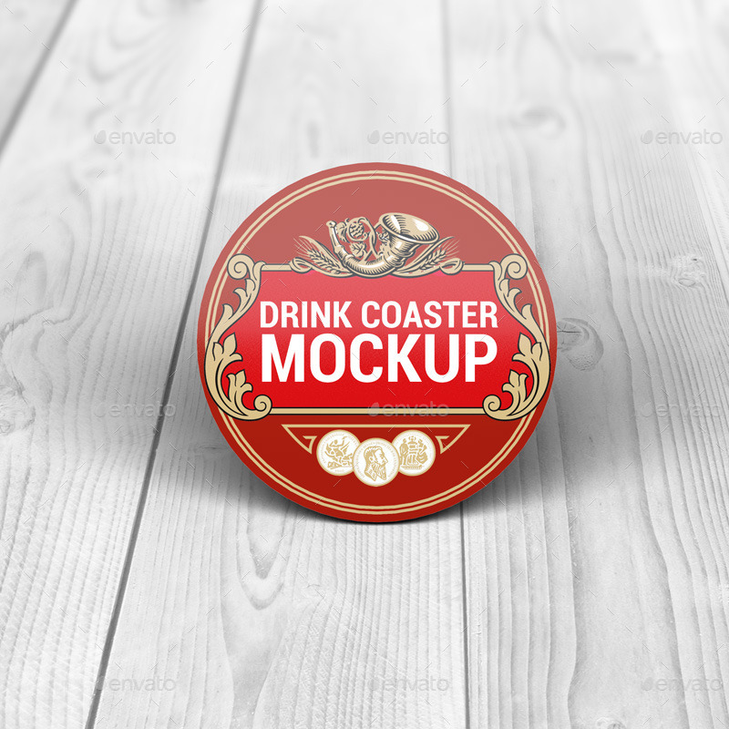 Drink Coasters Round and Square Label MockUp by L5Design GraphicRiver